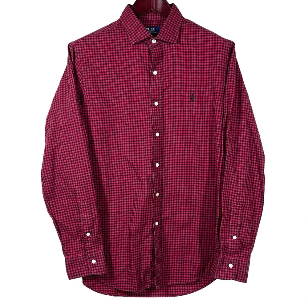 Polo Ralph Lauren Lightweight Flannel Shirt Mens L Red Black Check Long Sleeve